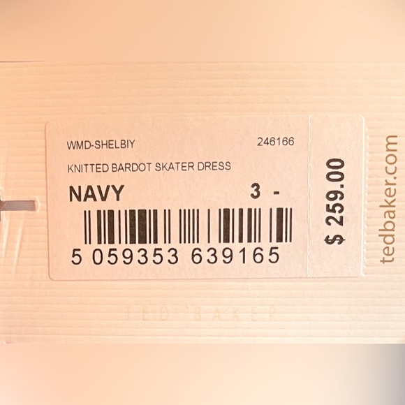 NWT Ted Baker Shelbiy Knitted Bardot Skater Dress. Navy Blue. Size 3 (US Size 6) - Picture 12 of 13